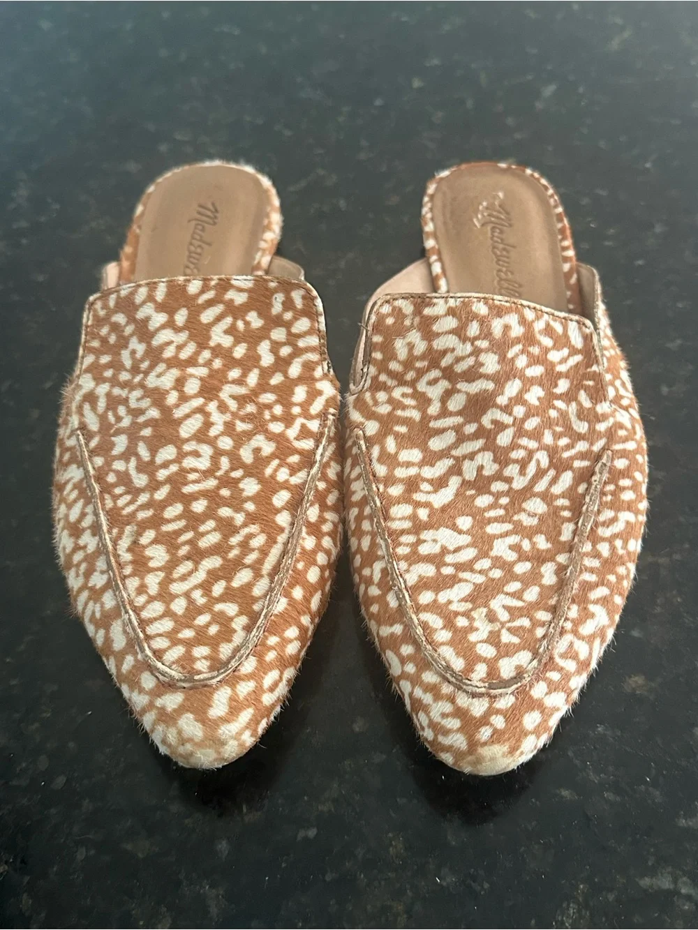 Madewell Brown & White Patterned Mule Loafers